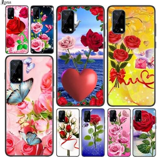 Red Flower Butterfly for OPPO Realme V15 X5 X3 X50 X7 X2 C17 C11 C3 C2 7 7i 6 6S 6i 5 Narzo 20 Pro Black Phone Case