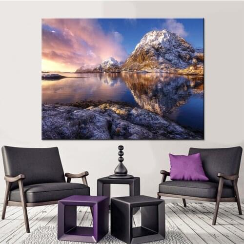 Home Decor Canvas Pictures Framework HD Prints Poster 1 Piece Norway Sky Snow Mountains And River Paintings Living Room Wall Art