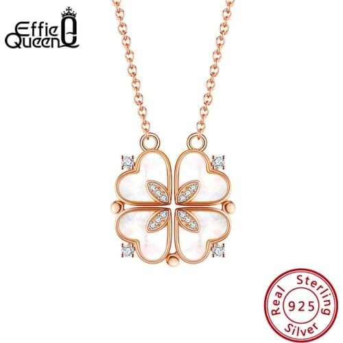 Effie Queen Unique Design 925 Sterling Silver Necklaces For Women Rose Gold Heart Pendant Party Jewelry Gifts to Love EEQN24