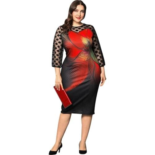Plus Size Elegant Black Dress Streetwear Mesh Spliced Dresses Summer Woman Girl Floral Print Midi Dress Women Party Vestidos