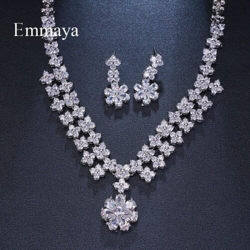 Emmaya Brand Fashion Personality Charm AAA Flower Cubic Zircon White Gold Colors Necklace Sets For Women Wedding Jewelry Gift