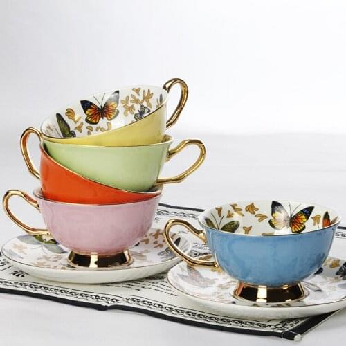 European bone china coffee cups and saucers set porcelain British office drinks 220ML