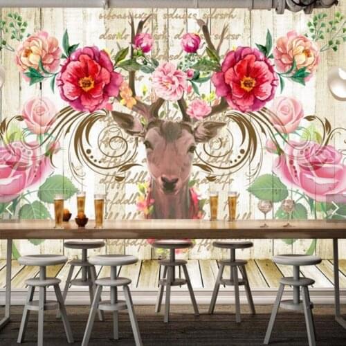 Custom Size Photo modern minimalist deer head peony mural wallpaper sofa living room bedroom TV background wallpaper