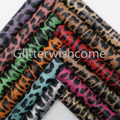 Glitterwishcome 21X29CM A4 Size Vinyl For Bows Leopard Printed Synthetic Leather Faux Leather Sheets for Bows, GM670A