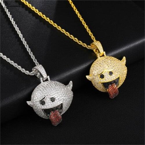 Hip Hop 3mm Iced Out Bling CZ Zircon Micro Paved Flying Ghost Rapper Pendant & Necklace With Rope Chain For Men Women Jewelry