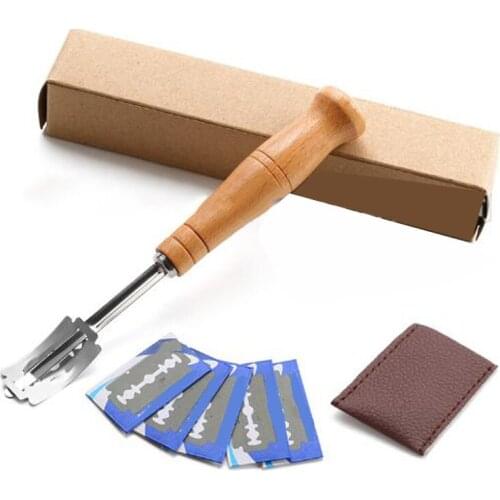 Bread Bakers Cutter Slashing Tool Dough Making Razor Wood Handle Bakeware for Bread Bakeware Kitchen with 5X Blades