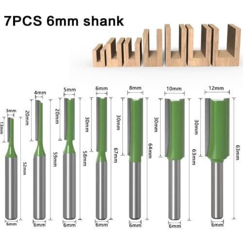 7Pcs/Set 6mm Bit Milling Cutter Shank Router Bit Trimming Straight Milling Wood Bits Tungsten Carbide Cutting Woodworking Tool