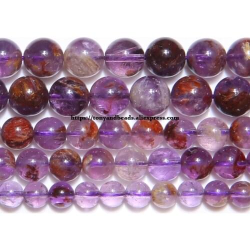 Genuine Natural Purple Lodolite Ghost Quartz Stone Round Loose Beads 6 8 10 MM Pick Size for Jewelry Making