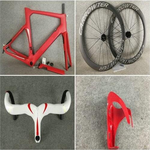 Red Matte Disc Disk Concept Carbon RoadFrames and 50mm Disc carbon Wheelset Handlebar Red Bottle Cages