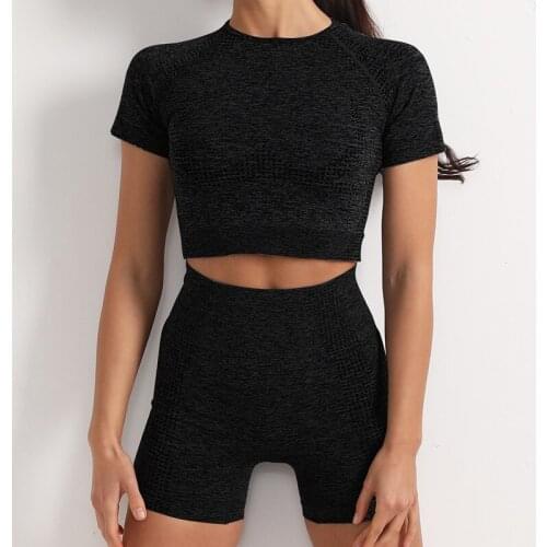 Summer Seamless Leggings Short Suit Waist Pants Outdoor Fitness Full Sports Women Yoga Gym Leggins Suit Girl Set Woman 2 Pieces