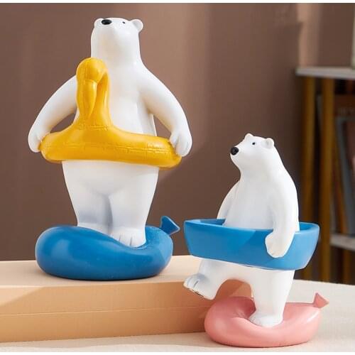 Cartoon White Bear Statue Animal Resin Statue Creative Home Decor Modern Living Room Table Decoration Children Birthday Gift Toy