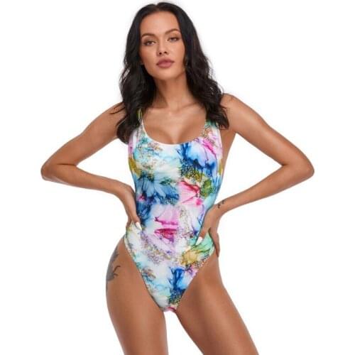 2021 New Fashion Ladies One-shoulder One-piece Digital Direct-injection Printing Sexy Swimsuit Abstract Pattern Swimsuit