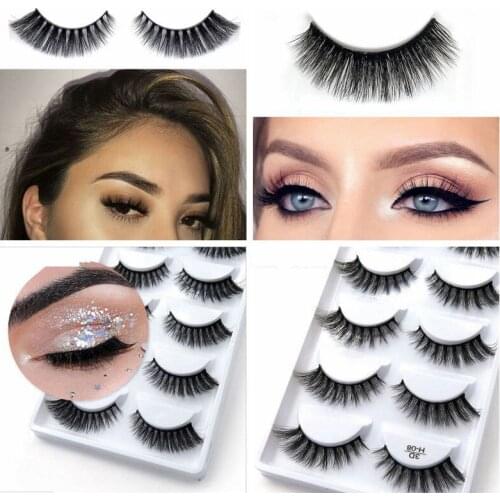 NEW 5pair Mink Eyelashes 3D False Eyelashes Thick Pull Through Makeup Eyelashes Extension Natural Volume Soft Fake Eye Lashes