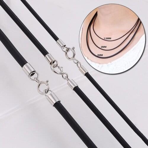 Black Leather And Rubber Necklace With 925 Silver Lobster Clasp For Diy Jewelry Accessories For Both Men And Women