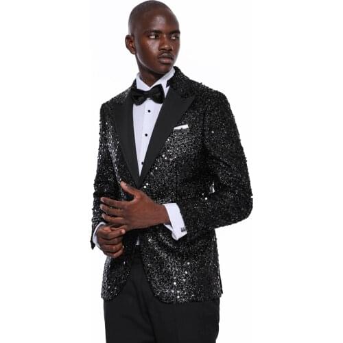 Sequin Patterned Black Party Blazer Wessi