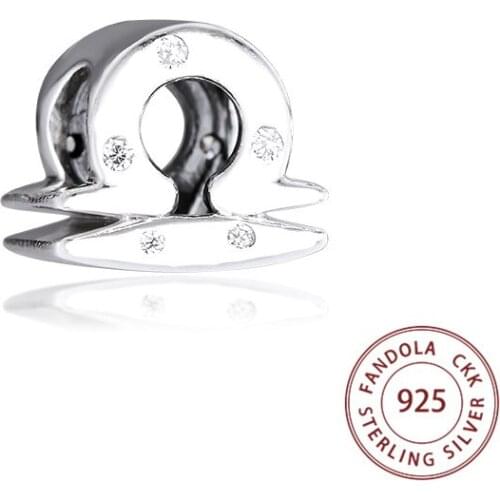 Genuine 925 Sterling Silver Bead Charm Sparkling Libra Zodiac Charms Beads for Jewelry Making Fits Pandora Bracelet berloques