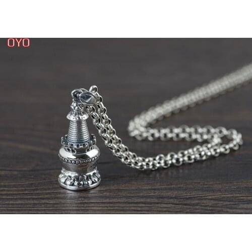 100% S925 Silver Retro Craft Thai Silver Pagoda Pendant Mens and Womens Shurangama Mantra Gawu Box Pendant