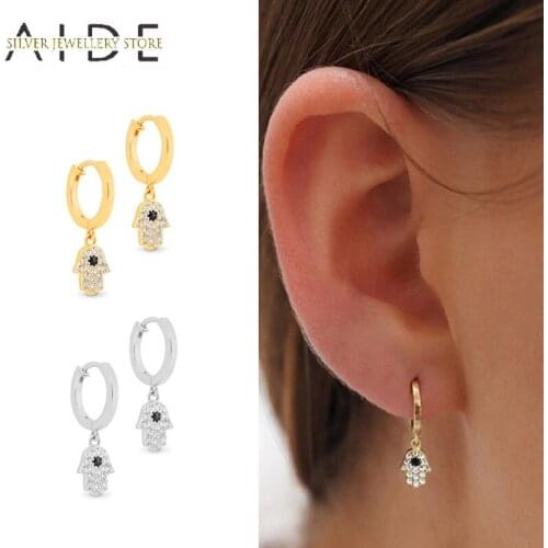 AIDE Punk Zircon Palm Hoop Earrings For Women Fashion Luxurious INS Hand Piercing pendientes Earings Silver 925 Jewelry brincos