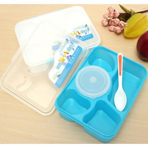 Portable Microwave Picnic Lunch Box 5+1 Fruit Food Container Storage Box Outdoor Travel Bento Box with Spoon Kitchen Utensils
