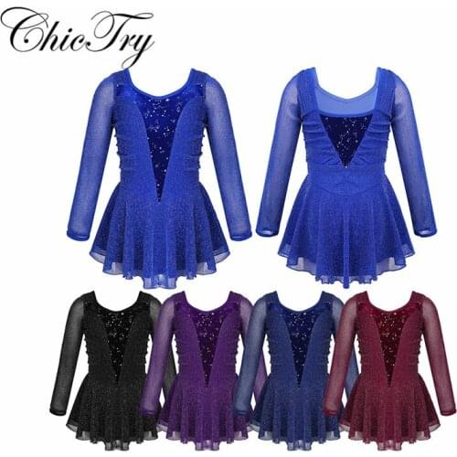 Girls Kids Mesh Tutu Ballet Figure Skating Dress Girls Gymnastics Leotard Children Performance Competition Dance Costumes