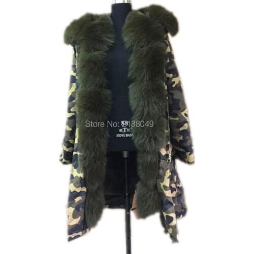 SF0261 women army green long fox fur liner coat/ Rex rabbit fur parkas outwear military Real Fur Parka