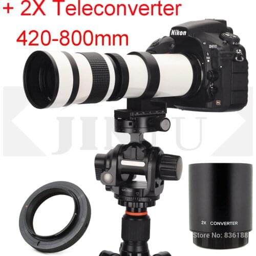 JINTU White f/8.3 420-800mm 420-1600mm Telephoto Lens +2x LES +T2-A Mount Adapter for SONY A900 A850 A700 A580 A550 A350 A230