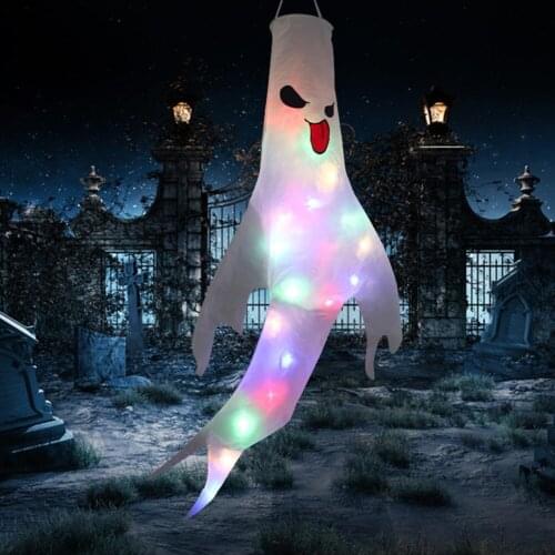 Halloween Decoration Glowing Windsock Hanging Ornament Horror Luminous Ghost Lighting Outdoor Tree Pendant Party Decorative Prop