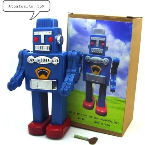Vintage Retro Robot Tin toys Classic Clockwork Wind Up Robot Model Collection Tin Toy For Adult Kids Collectible Gift 13x9x23CM