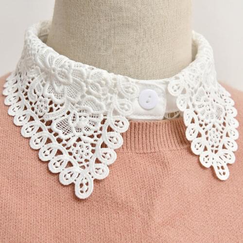 Linbaiway Black Fake Collar Shirt Women False Collars Embroidery Floral Lace Lapel Detachable Collars Half-Shirt Decorative