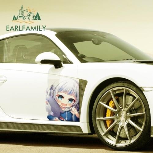EARLFAMILY 43cm x 31.8cm For Gawr Gura Hololive Campervan Car Stickers Waterproof Decal Funny Vinyl Car Wrap Occlusion Scratch