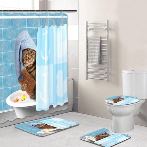 Funny Cats Shower Curtain 3D Printed Cartoon Animals Bathroom Shower Curtain With Hooks Fabric Washable Mildew Home Decoration