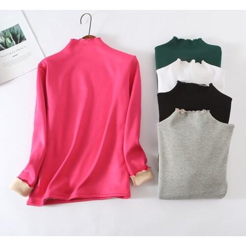 Sanishroly Autumn Winter Women Turtleneck T-Shirts Tee Warm Thick Velvet T Shirt Female Long Sleeve Shirt Tops Plus Size SE665