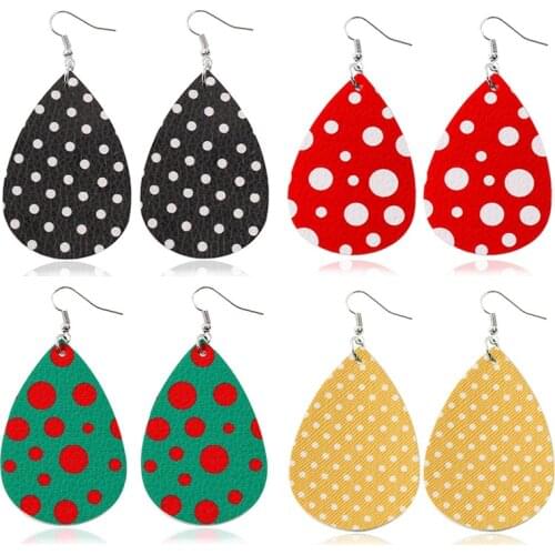2020 Polka Dots Print Leather Earrings for Women Sweet Pots Cute Trendy Vintage Wild Girl Fashion Jewelry Female Drop Earrings