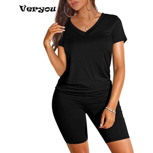 2021 2 Pcs Women Summer Seamless Sport Set Fitness Sports Suits Gym Clothing Yoga Shirt+high Waist Shorts Workout Running Sets