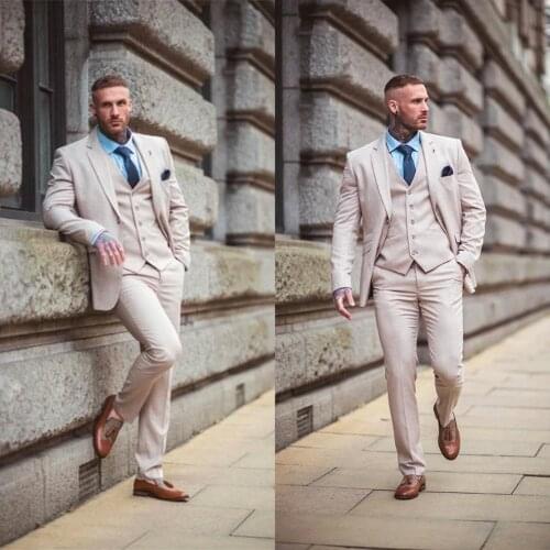 2020 Handsome Men Tuxedo Groom Suits Notched Lapel Slim Fit One Button High Quality Business Prom Party Blazer Jacket 3 Pieces