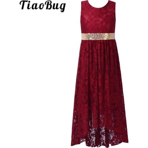 2021 Flower Girl Dresses Elegant Girl Seqcuins Floral Lace Dress Princess Wedding Party First Communion Dress Flower Girl Cothes