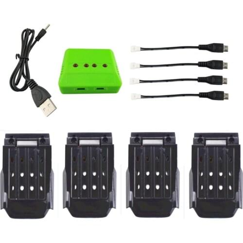 4PCS 3.7V 220mAh Battery with 4 in 1 Balance Charger for E61 E61H E61HW UAV Spare Parts Accessories