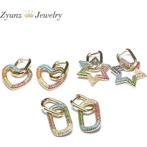 5 Pairs, Rainbow Crystal Zircon Dangle Earrings Gold Color Jewelry Brincos Drop-Earrings Elegant Jewelry CZ for Women Party Gift