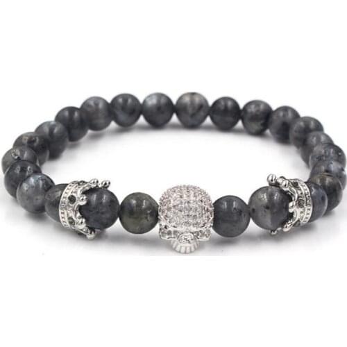 8mm yf3 gold silver micro pave cz zircon cubic zirconia Bracelet adjusted black Crown agate Onyx skull marble Bangles