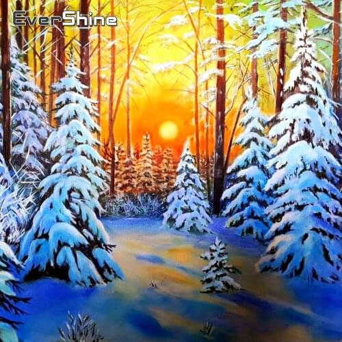 EverShine DIY Diamond Embroidery Winter Scenery Diamond Painting Snow Landscape Picture Rhinestones Diamond Mosaic Cross Stitch