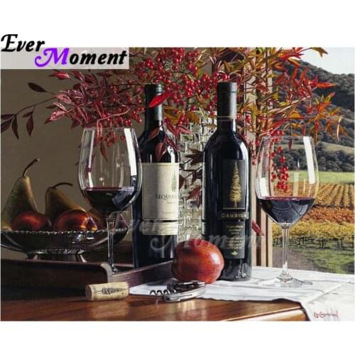 Ever Moment Diamond Painting Fruits and Red Wine Diamond Embroidery Painting Kitchen Decoration Mosaic Pattern Kits ASF1062
