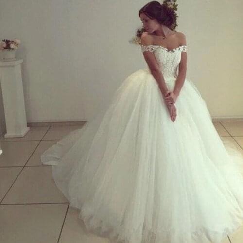 Angelsbridep Off-Shoulder Ball Gown Tulle Wedding Dresses Vestido De Noiva Fashion Sweetheart Appliques Court Train Bridal Gowns