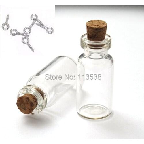 Freeship 50pcs/lot 16x35x7mm 2ml Tiny diy empty Clear Glass Bottle Charms Pendants with cork Eyehook 1ML perfume bottles