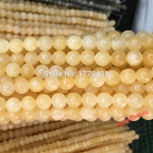 Free Shipping Wholesale Natural Stone Smooth yellow Jadee Loose Beads Pick Size 4 6 8 10mm For Bracelet Necklace Jewelry Making