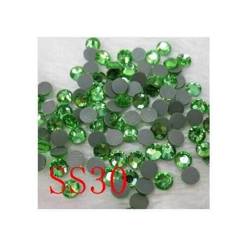 Shining peridot ss30 288pcs DMC hot fix flatback rhinestone crystal garment bags dress convient diy hot fix rhinestoes