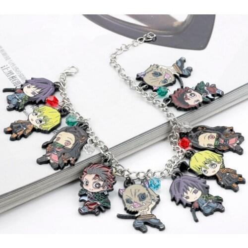 Demon Slayer Bracelet Japanese Cartoon Kimetsu no Yaiba Theme Figure Pendant Bangle Kamado Tanjirou Enamel Drop Party Accessory