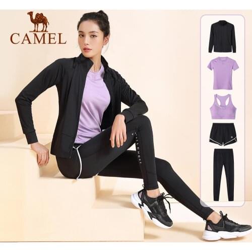 Camel Womens 5PCS Yoga Suits Tracksuit Woman Outdoor Sport Running Clothes Women Clothing Female Jacket Pants Костюм йоги