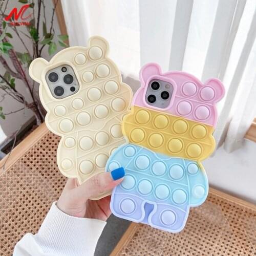 Cute Bear Relive Stress Toys Phone Case for iPhone X Xs Max Xr 6 6s 7 8 Plus Push It Bubble Cover for iPhone 12 11 Pro Max Mini