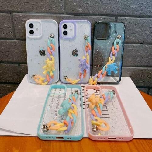 Candy Color Wrist Strap Phone Case For iPhone 12 11 Pro Max XR XS Max X 7 8 Plus Matte Transparent Cover SE2020 protective Cover