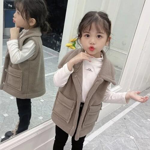 Spring autumn new childrens baby girls Vests childrens little girls cashmere cotton warm vest fashion hairy tops P4 246